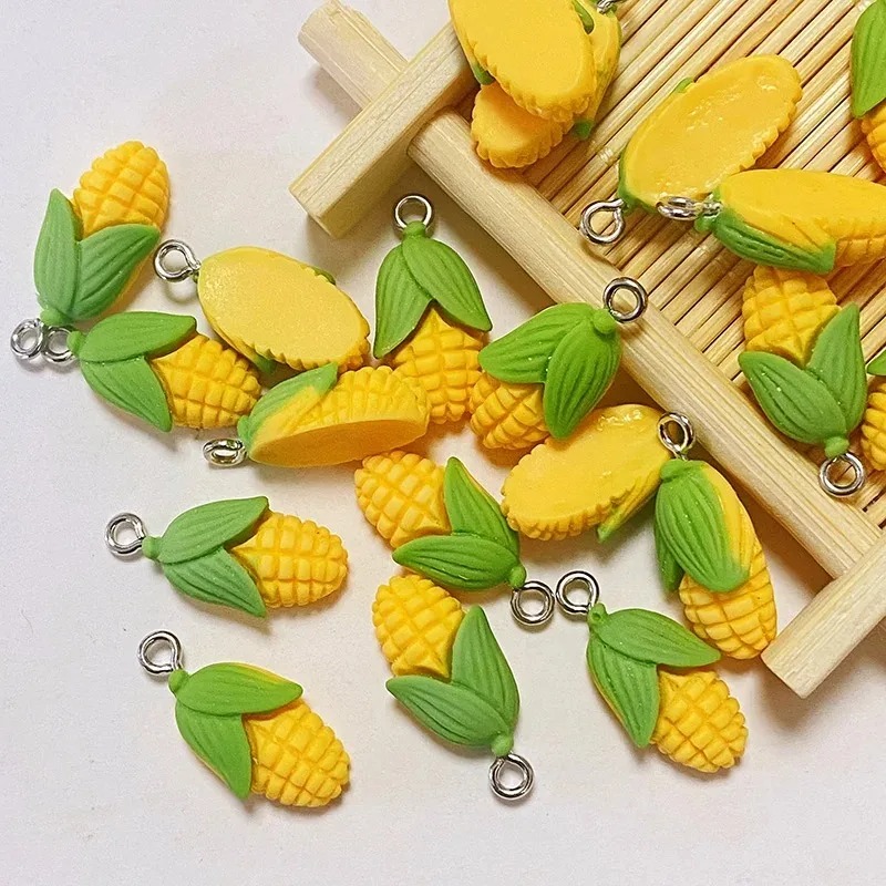 Resin Craft Material - ชาร์มเรซิ่นรูปข้าวโพดและผักขนาดเล็ก 20 ชิ้น ของตกแต่งอาหารจำลอง สำหรับงาน DIY
