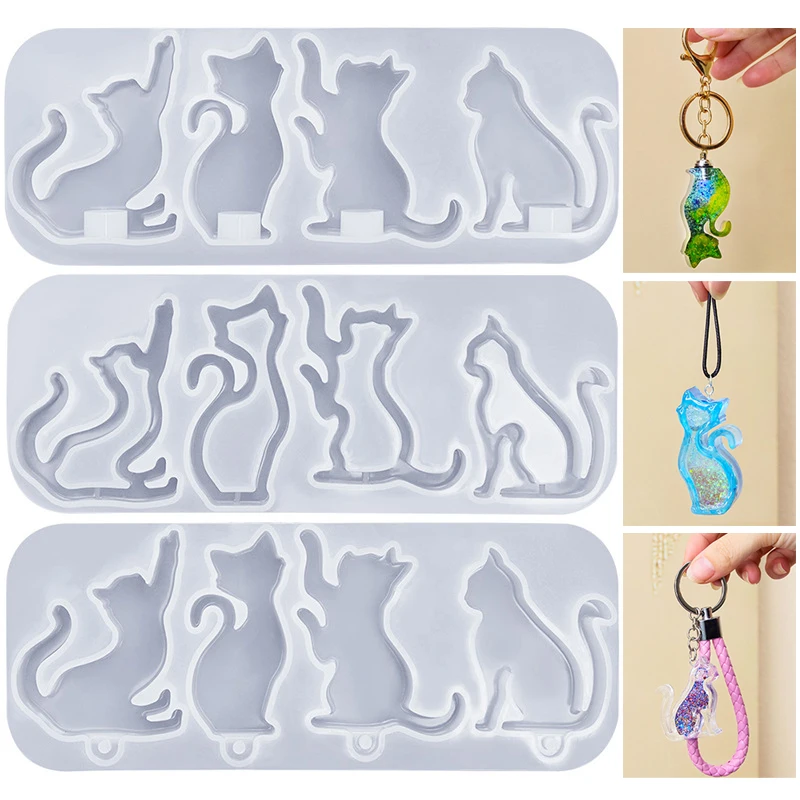 Serving Tray Mold - แม่พิมพ์ซิลิโคนเรซิ่นอีพ็อกซี่รูปแมวสำหรับทำพวงกุญแจ/จี้คริสตัล/แม่พิมพ์แมวแบบมีรูสำหรับทำโคมไฟ/งานฝีมือ