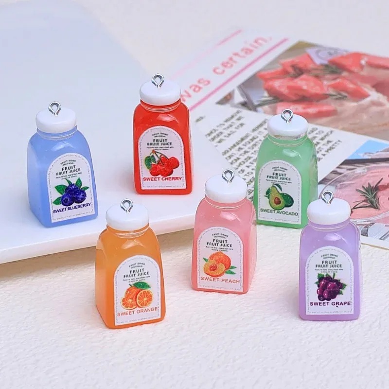 Resin Craft Material - 10 ชิ้น จี้เรซินรูปขวดน้ำเชอร์รี่สีส้ม 3D น่ารัก สำหรับงานประดิษฐ์