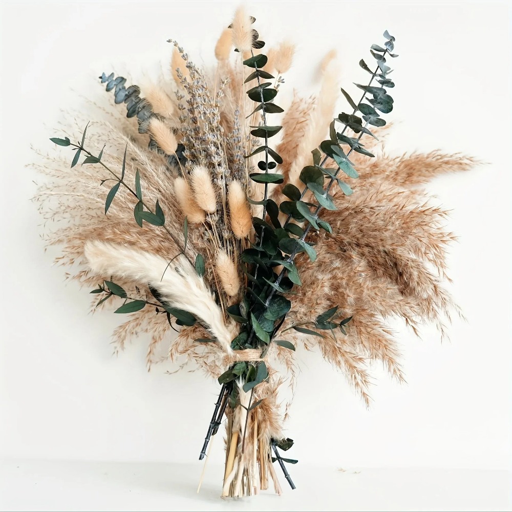 Dried Flower Bulk - 80 ชิ้นดอกไม้แห้งธรรมชาติช่อดอกไม้ตกแต่งบ้าน Pampas Reeds หญ้ากระต่ายหางช่อดอกไม้ Boho